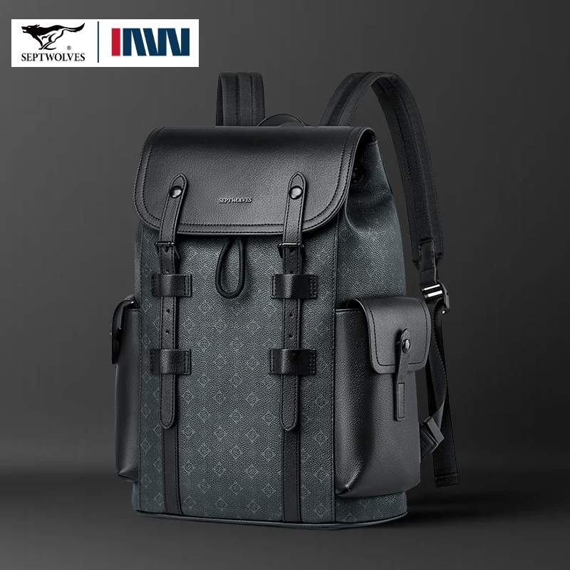 Septwolves 高品質ビジネスプリントレザーバックパッ - Leather Work Rucksack Mens のレビューと価格